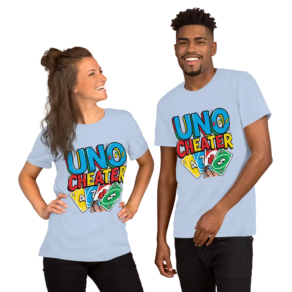 Men's Short-Sleeve Round Neck UNO Cheater T-Shirt - Vibrant, Basic Menswear Top, All-Seasons Classic Casual for Game Night, Shortsleeve