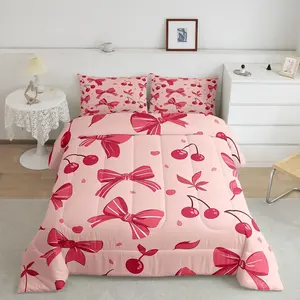 Bow Comforter Set,Cheery Comforter for Boys Girls Teens,Room Decor Cute Bedding Set,Hot Rose Super Soft Duvet Set