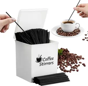 1000 count Black Large Coffee Stirrers and Holder, 5.1" Coffee Straws Plastic Stir Sticks Container with Lid and Sticker Disposable Swizzle Stick for Mixing Milk   Accessories