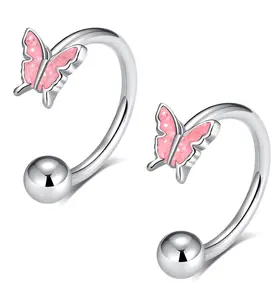 2PCs Cute Pink Butterfly Lip Rings, Snake Bite Jewelry for Snake Bites Piecing, Horseshoe Labret Jewelry for Lip Piercing