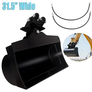 Heavy-Duty Mini Excavator Bucket Attachment, 20 Gallon Capacity 31.5” Wide, snow blower，High Manganese Steel & Carbon Steel Construction, Hydraulic Tilt Bucket for Rippa/AGT Mini Excavators & Towable Backhoes