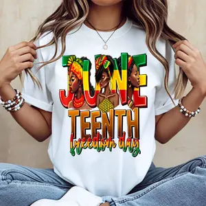 June 19th Freedom Day African Women Print T Shirt White Crew Neck Casual Sporty Style For Everyday Wear