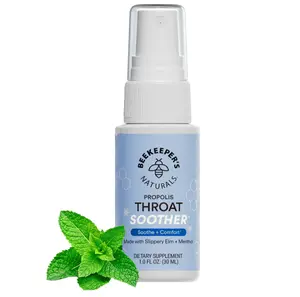 Propolis Throat Soother by Beekeeper's Naturals – Maximum Throat Relief w/ Menthol, Slippery Elm, Bee Propolis Extract – Fast-acting & Cooling Comfort (1.0 oz)(Pack of 1)