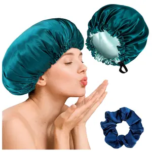 Household daily necessities Hair Bonnet for Sleeping Double Layer Sleep Cap Adjustable Tie Band Curly Hair Night Bonnet for Braided and Curly Hairstyles (Blue)