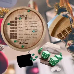 7 Inch Portable Wooden Frankle Dice Tray with Rolling Area, Classic Dice Game Set for Adults Party Travel and Outdoor Activities