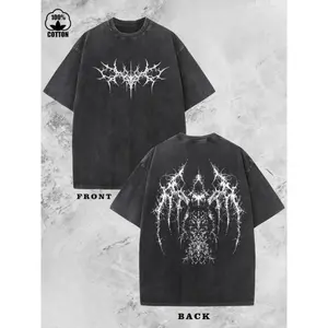 Men's gothic style patterned cotton T-shirt - casual loose short-sleeve top, unique white print design, soft washed fabric, suitable for everyday wear and outdoor activities, dream aesthetic style | durable pure cotton material