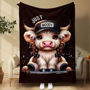 Cartoon Cow Pattern Blanket, Air-conditioned Room Blanket, Warm Nap Blanket for Home & Office, Animal Blankets