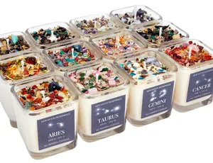 Zodiac Candles with Crystals and Herbs - Zodiac Sign Crystal Candles - Zodiac Gifts - Zodiac Intention Candles - Soy, Handmade! Decor Glass