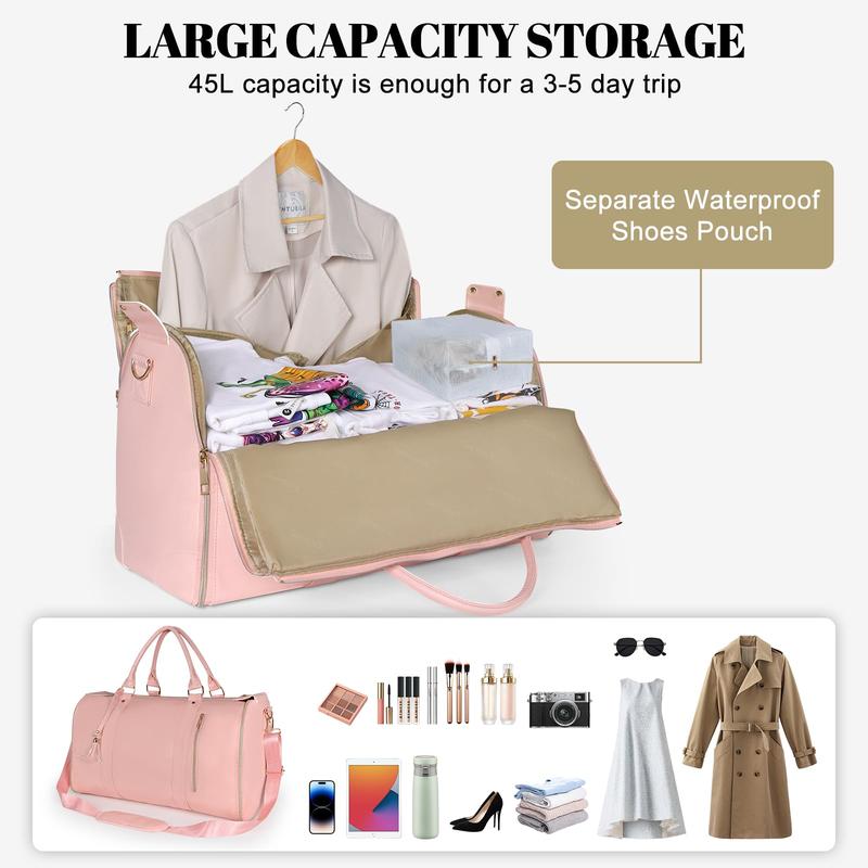 Garment Travel Duffle Bag Large 2-in-1 Convertible Carry-on Luggage for Men & Women with Hanging Suits Dresses & Clothes Shoe Compartment Weekender Tote Combo Duffel Brown Leatherette