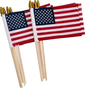 12 Pack Small American Flags Small US Flags/Mini American Flag on Stick 4x6 Inch US American Hand Held Stick Flags with Kid-Safe Spear Top, Polyester Full Color Tear-Resistant Flag