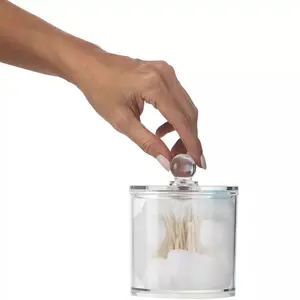 Clear Cotton Ball and Swab Organizer with Lid— Acrylic Compact Jar Makeup Cotton Organizer, Durable Vanity Storage Organizer