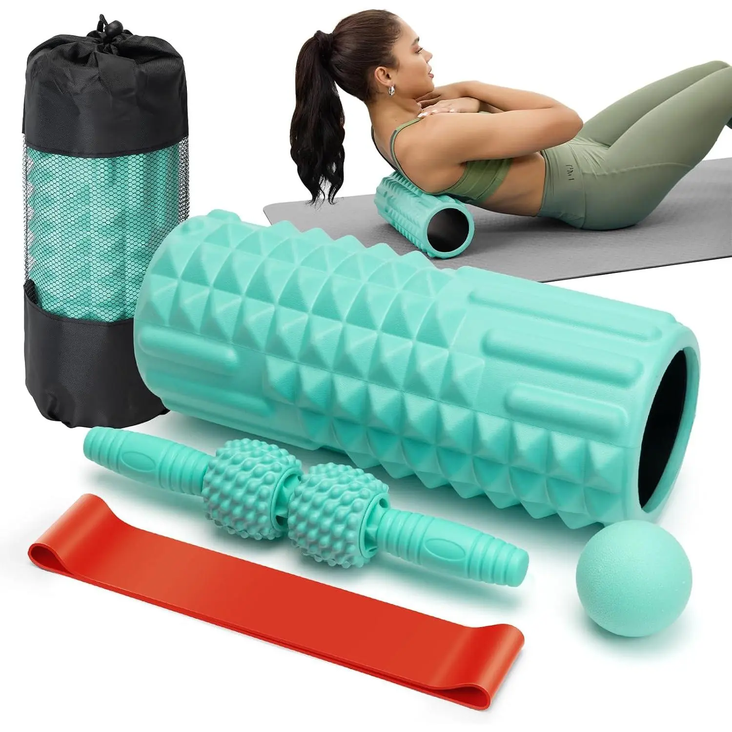 5 in 1 Foam Roller Set, Deep Tissue Massage Muscle Recovery Kit Home Gym