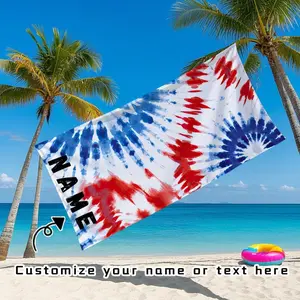 1pc of Beach Towel That Supports Custom Text/Names, Featuring a Red, Blue, And White Tie-Dye Pattern with an Abstract Theme. This Printed Beach Towel Is Quick-Drying, Lightweight, And Machine Washable, Making It Ideal for The Beach, Swimming