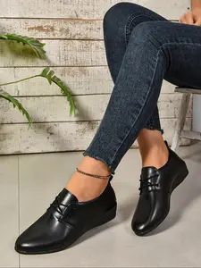 Women's Fashionable Lace Up Pointed Toe Flats, Casual Comfortable Solid Color Shoes for Daily Wear, Lightweight Breathable Shoes for All Seasons