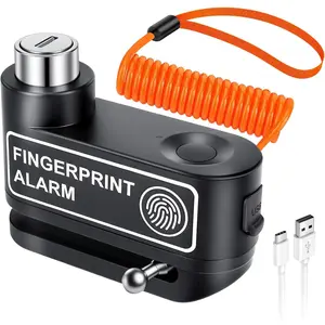 Motorcycle Disc Brake Lock with Alarm, Fingerprint Anti-Theft Rechargeable Motorcycle Lock, 7mm Pin Disc Lock with 5ft Reminder Cable for Motorbike Scooter Bikes