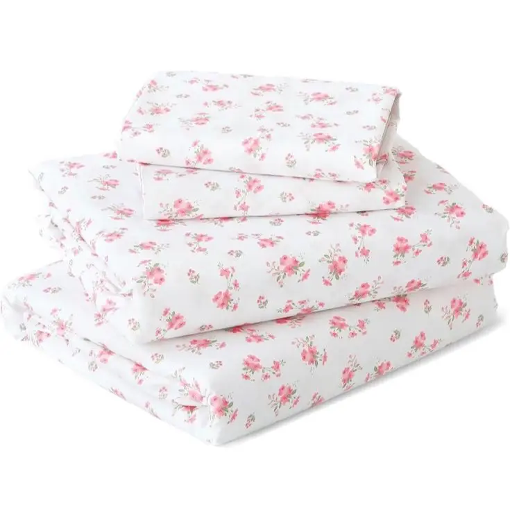 MUXHOMO Queen Size 4-Piece Sheet Set - Oeko-TEX Certified, Soft Cooling Breathable Bedding, 16'' Deep Pocket, Wrinkles-Free Blossom Pink Bedsheets for Bedroom
