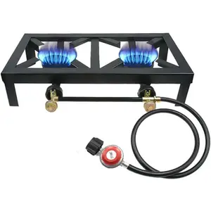 Double Burner Gas Stove, 8000W Portable Outdoor Propane Stove with Adjustable 0-10Psi Regulator Hose for Patio Camping, BBQ, Home Brewing, Turkey Fry, Maple Syrup Prep