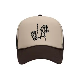 LA Skeleton Hand Cotton Baseball Cap - Unisex Trucker Hat, SnapBack - Brown/Tan