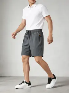 Men's Quick-Dry Gym Shorts, Ice Silk Waterproof Running Shorts with Zipper Pockets and Reflective Strips, Lightweight Breathable Gym Shorts