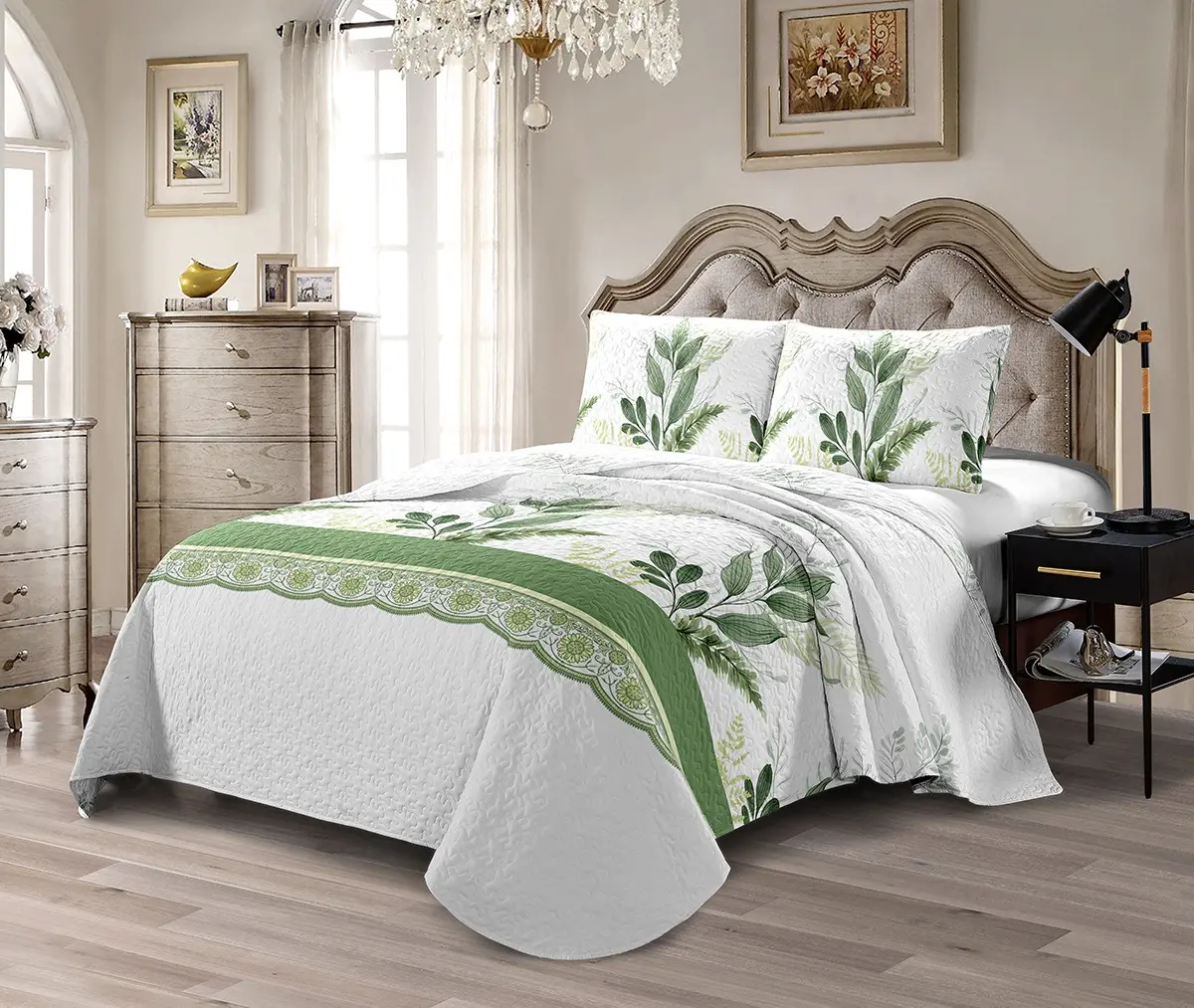 Forest Leaf Luxury 3-Piece Quilted Bedspread Set Forest Leaf Luxury 3-Piece Quilted Bedspread Set