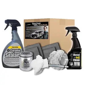 Mason Maggio Racing Bundle - -Made  Cleaning Kit - Includes 1lb Polish, 32oz Sealant, 16oz Metal Pre-Clean, 2 Buff Balls, & 4 Microfiber Cloths - Professional  Detailing Kit to Restore