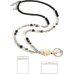 Lanyards for ID Badges and , Stone Beaded Teacher Lanyard for Women,Retractable Lanyard with ID Holder Cute Lanyards
