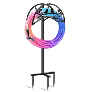 Metal Garden Hose Holder, Outdoor Water Hose Holder with Hose Reel, Easy to Assemble, Detachable Design for Convenient Storage, for Outdoor, Garden, Patio Lawn, Garden Hose Holder Wall Mount, Water Hose Rack, Heavy Duty Hose Holder, Black