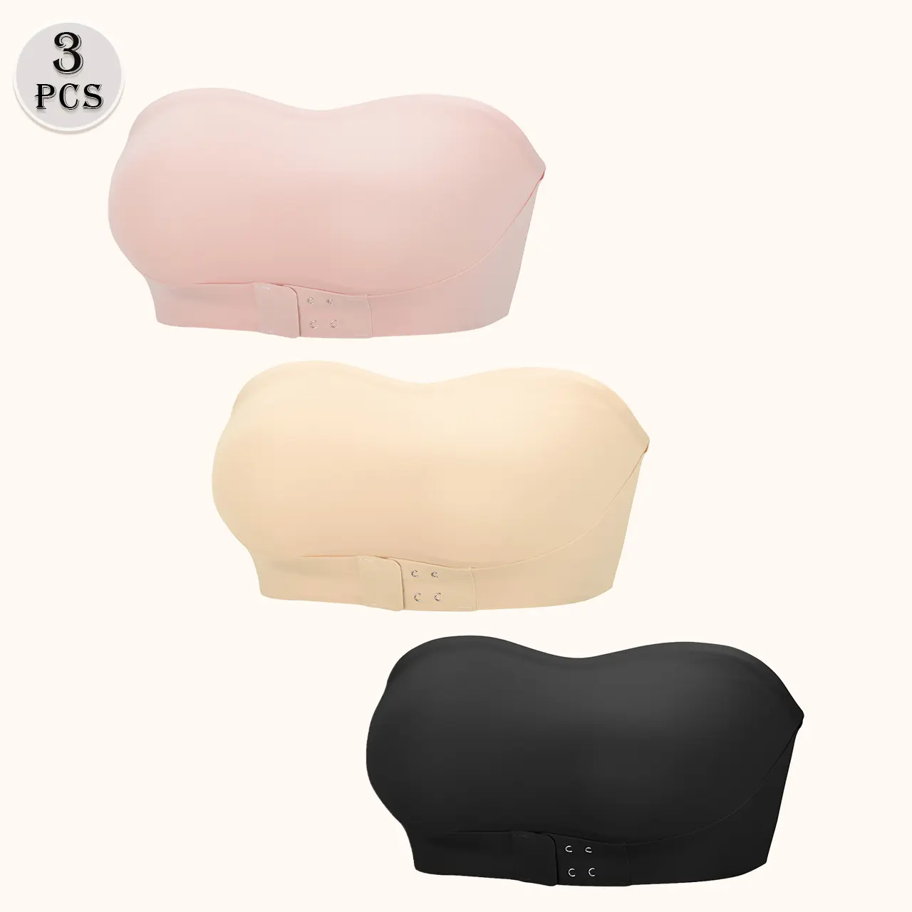 【3pcs】HIXOWIA Solid Wireless Bandeau Bra, Back Buckle Strapless Seamless Non-padded Bra, Women's Lingerie & Underwear, Black Girl Bralette, Casual Comfy Bras Lingerie for All Seasons,  Bras for Women Womenswear Multicolor Basic Minimalist