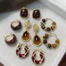 【Black Friday】Women's Elegant Synthetic Resin Hoop Earrings Set, Tiger Eye Effect & Enamel Geometric Design Jewelry, Trendy Jewelry for Daily Wear & Parties