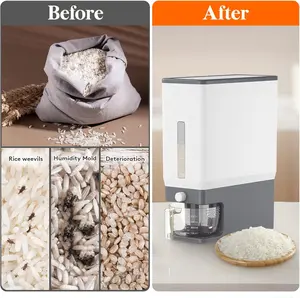 25 Lbs Rice Storage Dispenser Container | Airtight Moisture Proof Sealed Grain Keeper with Measuring Cup BPA-Free Kitchen Pantry Organizer for Rice Flour Cereal Dry Food Storage (Grey)