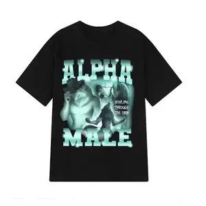 90s Vintage Green Tone Alpha Male Wolf Man Graphic Heavyweight Cotton Tshirt, Viral Sigma Meme Soft Cotton Top