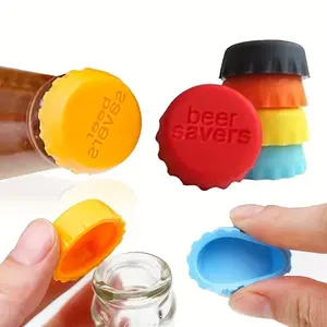 12 reusable silicone bottle caps - beer, soda, wine sealing and preserving caps - food-grade beverage preserving caps, available in multiple colors such as orange, red, and blue - for kitchen storage use, Silicone Lid