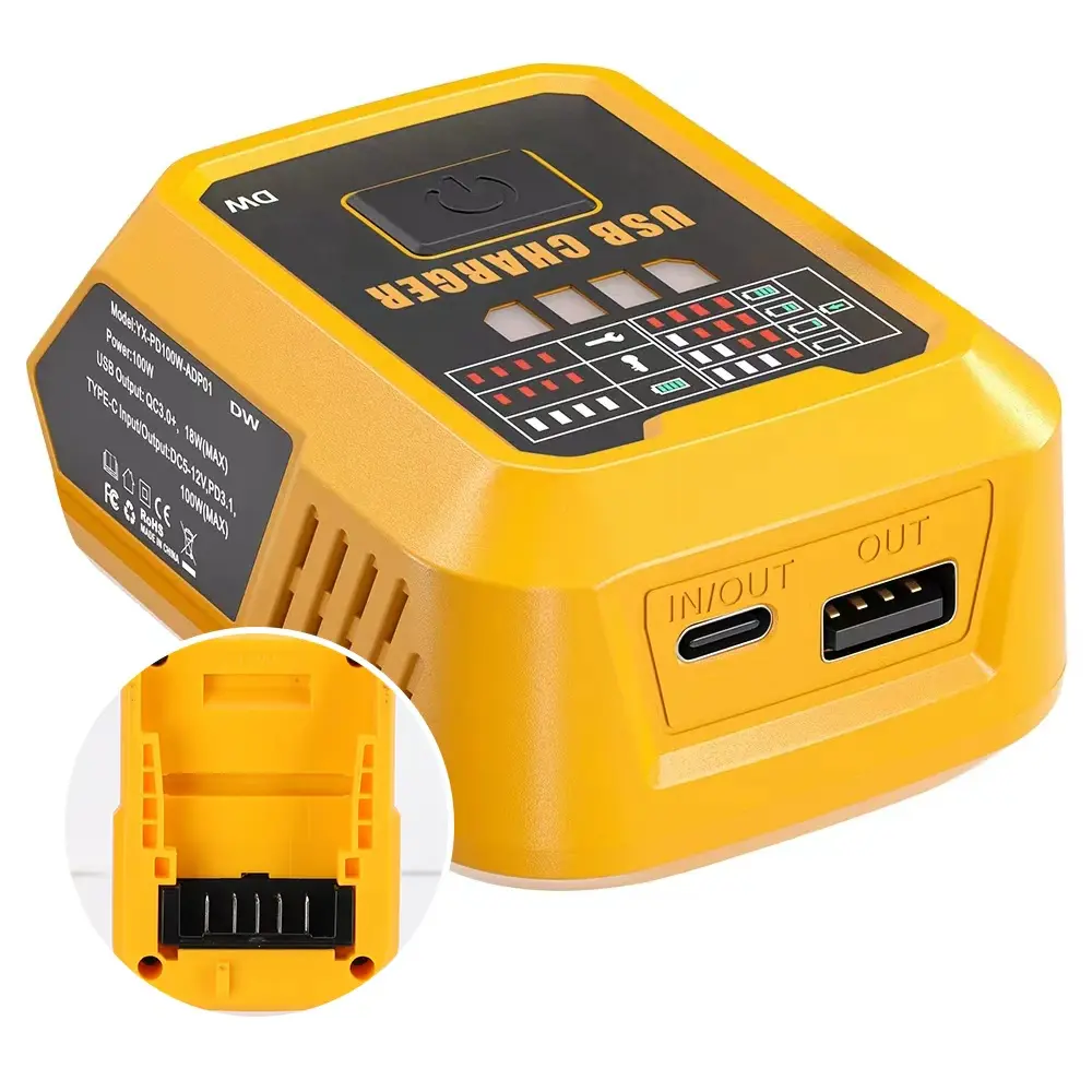 100W PD Portable Outdoor Charger (Factory Direct) - 14.4–20V, Compact and Lightweight, Versatile Output, Compatible with Bosch/Milwaukee/DeWalt Batteries, Bidirectional Fast Charging Adapter, USB-C Charging, USB-A Discharging