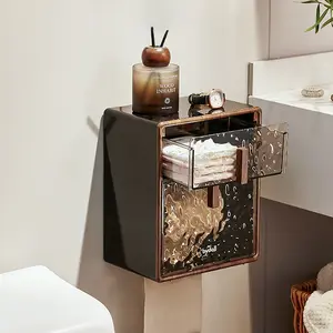 1pc bathroom tissue box storage box, household wall mounted paper box, bathroom wash towel tissue shelf