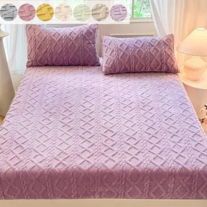 Polyester Jacquard Bed Sheet Set, King Queen Size, Soft Skin-Friendly Fabric, Non-Slip Deep Pockets, 3 Piece Set, Soft Breathable Sheet