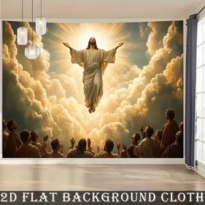 Jesus Ascension Clouds Angels Backdrop Heavenly Religious Tapestry Wall Hanging Photography Background Church Baptism Wedding Celebration Event Decor Polyester Fiber