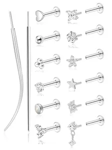 14 Pcs Cartilage Piercing Jewelry Set Y2K Aesthetic & Versatile 20G Hypoallergenic Stainless Steel Flat Back Multi-Style For Women Girls Piercing Enthusiasts Casual Dating Present Piercings Kits