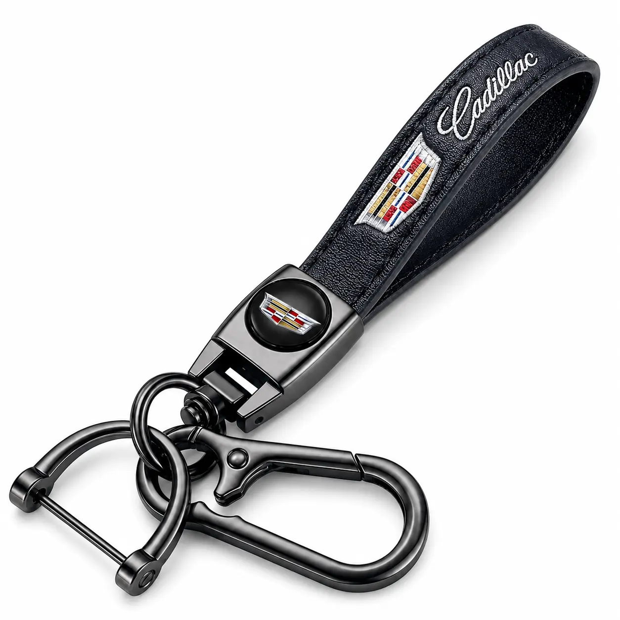 Genuine Leather Car Keychain Wristlet Lanyard - Anti-Lost Key Ring Holder, Keychain for Car Keys - Fit for Cadillac Escalade, CT4, CT5, CT6, ATS, CTS, XT5 - Interior Accessory Gift for Family on Christmas, Birthday, Father's Day, Automobile
