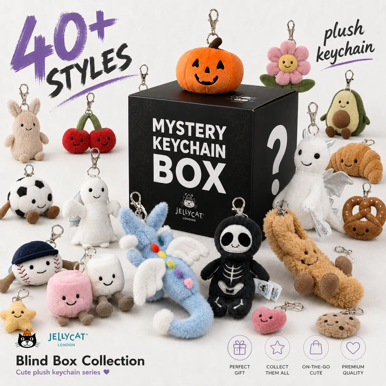 (Gitf Dustbag) Plush Bag Charm Blind Box with 1 Random Keychain Style for Backpacks, Bags, Kids Gifts and Collectors