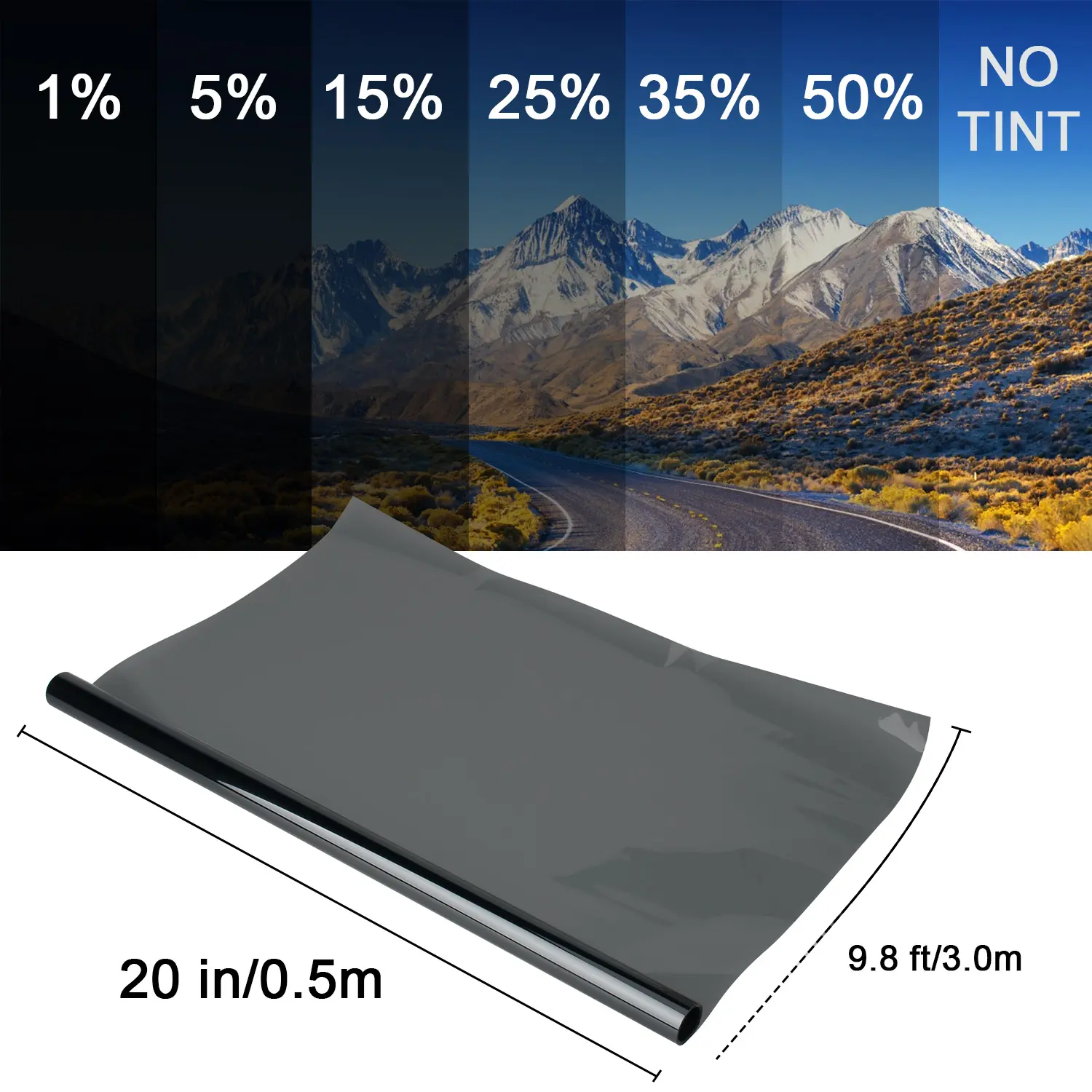 Car Window Tint Film - Removable 0.5m x 3m Full Roll DIY Kit, 6 VLT UV Protection, Heat Rejection, Privacy & AC Energy Save, Glass Window Treatments for Residential Use & Vehicle Panels/Sunroof