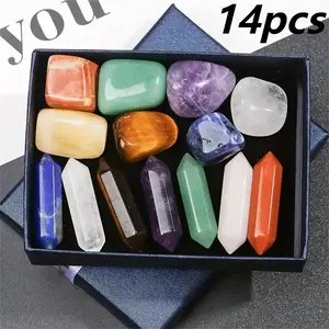 14PCS Pointed Quartz Crystal Chakra Stone Set Hexagon Rose Quartz Crystals For Meditation Home Bedroom Decor Energy Balance Display