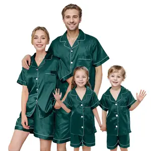 Kupretty Family Matching Silk Pajamas Set for Family Summer Short Family Matching Sleepwear Suits Couple Satin Pjs Loungewear Set