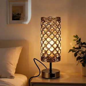 2026 Modern K9 Crystal Table Lamp With A Light Luxury Feel Featuring Cord With USB C / A Charging Ports And A K9 Crystal Shade Plug In Bedside Lamp Providing Eye Friendly Soft Lighting Suitable For Home Office / Led light bedroom Decoration Lighting