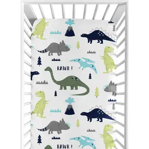 Fitted Crib Sheet for Blue and Green Modern Dinosaur Baby/Toddler Bedding Set Collection - Dinosaur Print