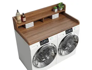 2-Tier Washer Dryer Countertop with 2.75" H Edge Rails, 54" W x 27.55" D Laundry Countertop for Folding Clothes, Washer and Dryer Topper with Non-Slip Pad (Dark Walnut)