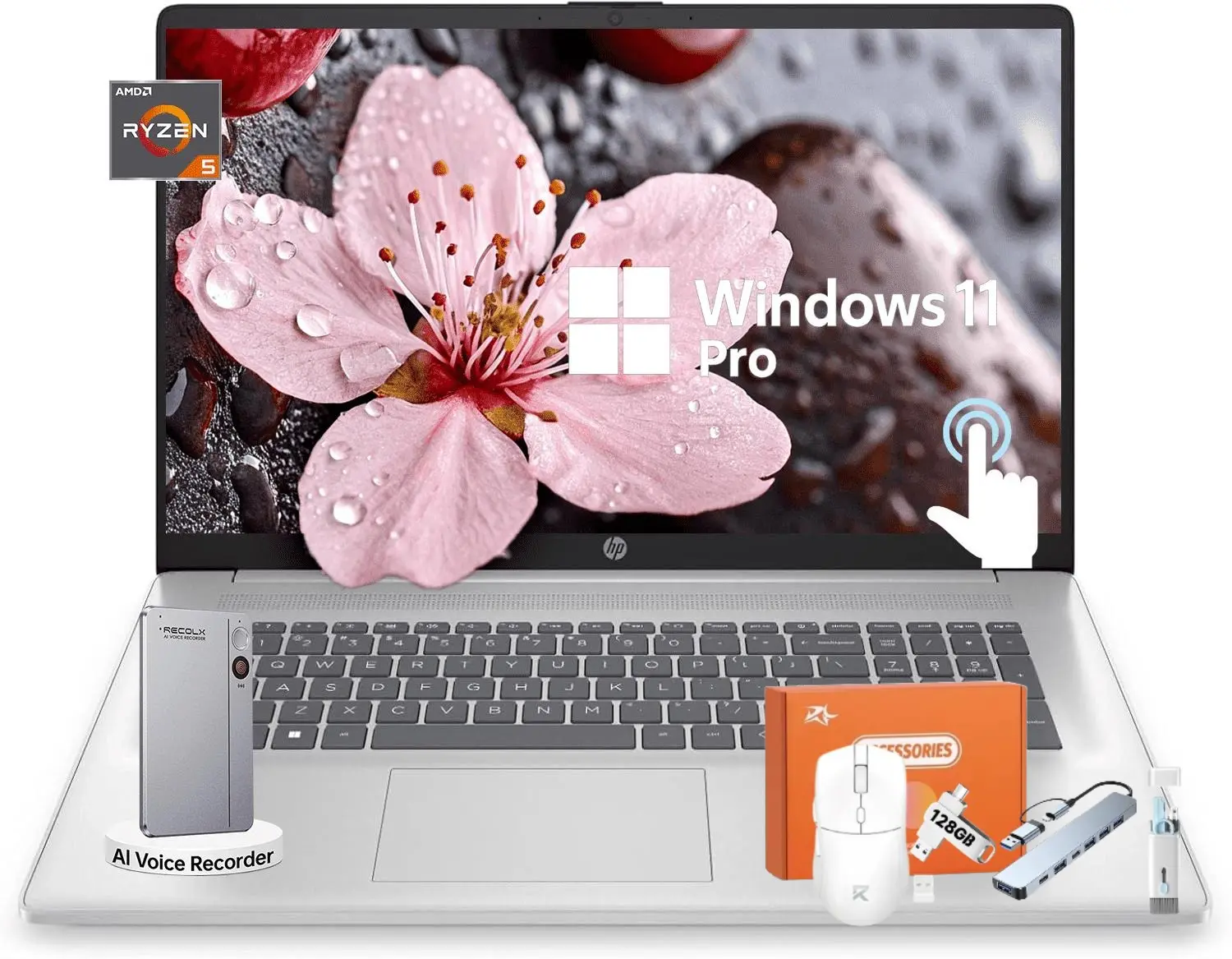 HP 17.3-Inch Flagship Touch Laptop Computer, Ryzen 5 7530U Processor, HD Anti-Glare Screen, 32GB RAM, 1TB SSD, Windows 11 Pro, w/Accessory