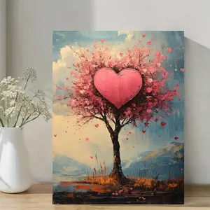 1 Piece, with Frame, Pink Heart-Shaped Tree Canvas Wall Art Decorative Artwork - Ready to Hang for Home or Office Decoration - 3G5062S1845