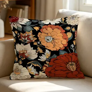 Bohemian Floral Throw Pillow, Includes Pillow Core Cushion, Ethnic Botanical Print Accent Pillow, Soft Plush, Vintage Boho Style Decor for Living Room, Sofa, Couch, Bedroom, Farmhouse & Home, Square Pillow for Girls & Adult