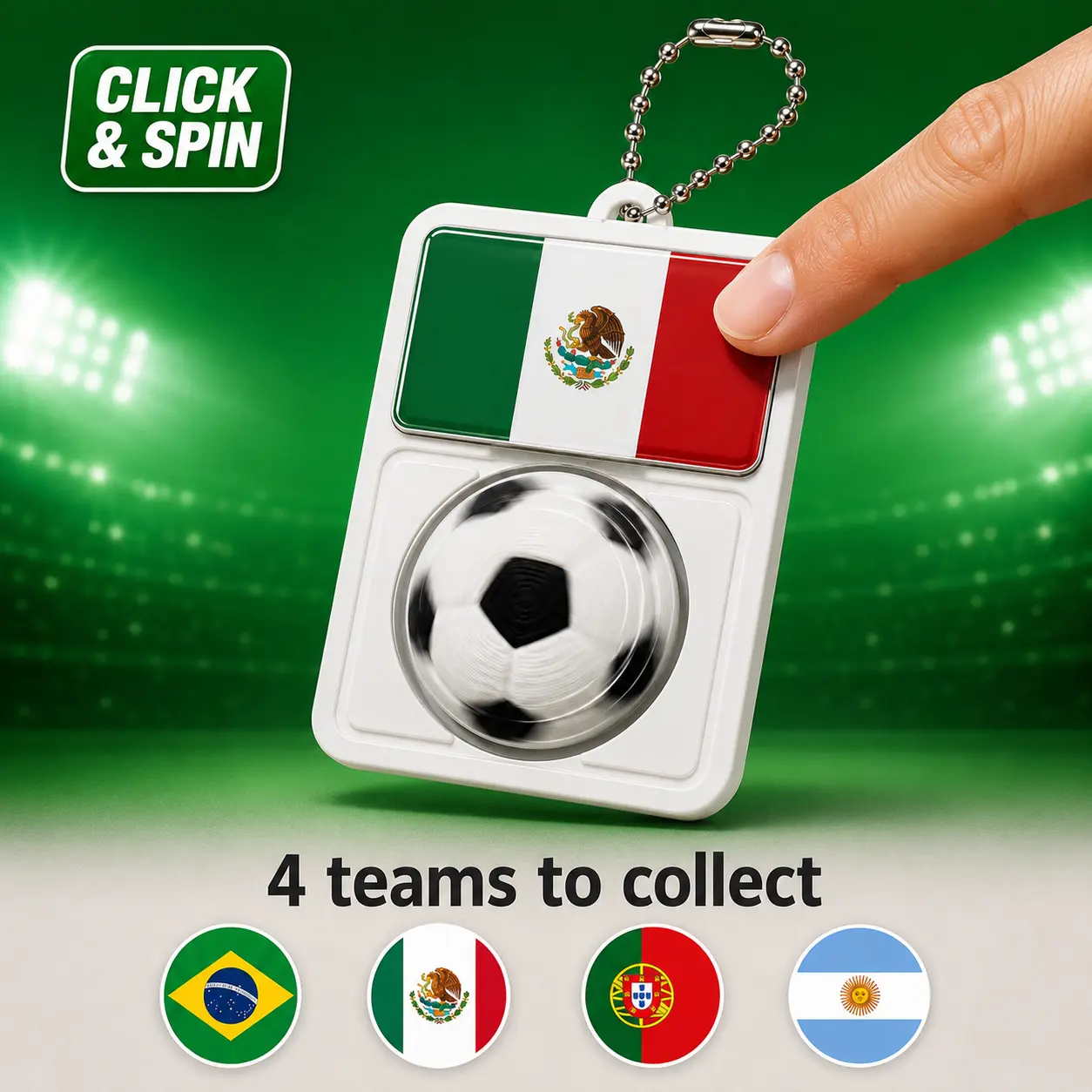 ABS Geometric 2026 Mexico Football Print Spinner Keychain - Mechanical Push Button Fidget Toy, Smooth Bearing Mechanism, Stress Reliever Hanging Home Decor Bag Charm, Collector's Edition Fan Gift (Argentina/Brazil/Portugal Team Options)