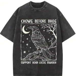 Funny Crows Before Bros Tshirt, Support Your Local Murder T-shirt, Feminist Women Shirt Dark Trendy Graphic Tee Cotton Womenswear Summer Streetwear